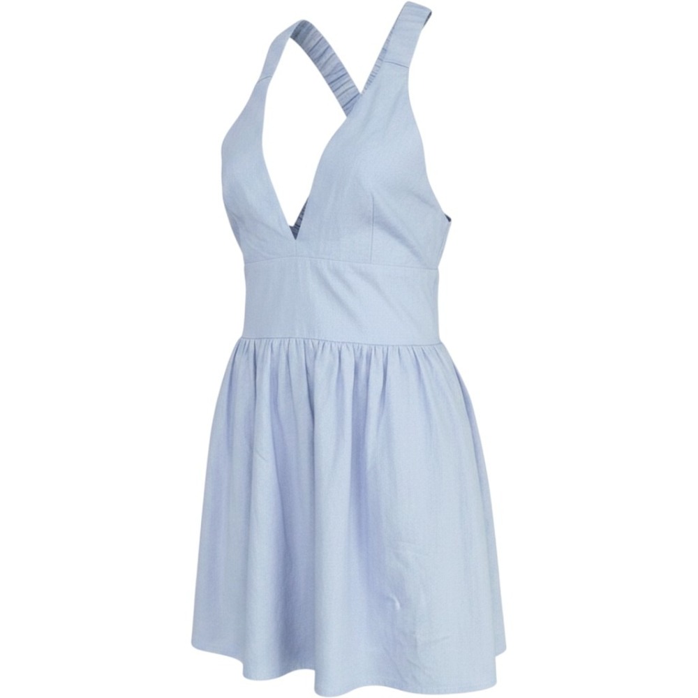 Abercrombie Fitch Romper Womens‎ M Light Blue Linen Crossback Smocked Summer